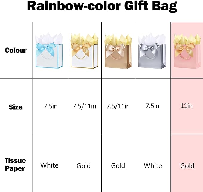 SHIPKEY 10PCS Pink Gift Bags, 11"x4"x8" Medium Welcome Bags, Luxury Shopping Bags with Ribbon Handle and Bows (28x10x20cm)