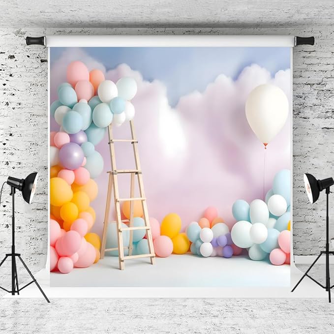 Kate Colorful Balloons Birthday Backdrop for Kids Cake Smash Cloud Home Party Decoration Background Photo Fabric Props (10x10ft)