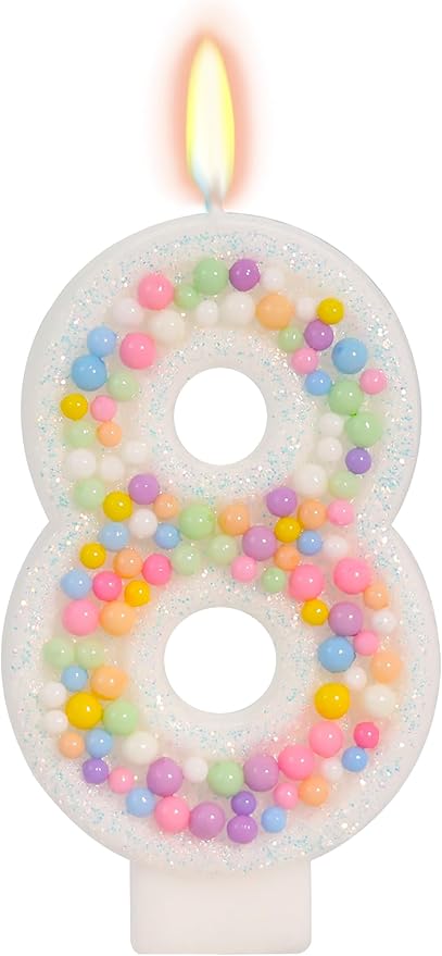 Number 8 Birthday Candle - Colorful Macaron Candles, 8 Candle Birthday Girl Women, Sweet Theme Birthday Party Supplies, Anniversary Party Cake Decorations