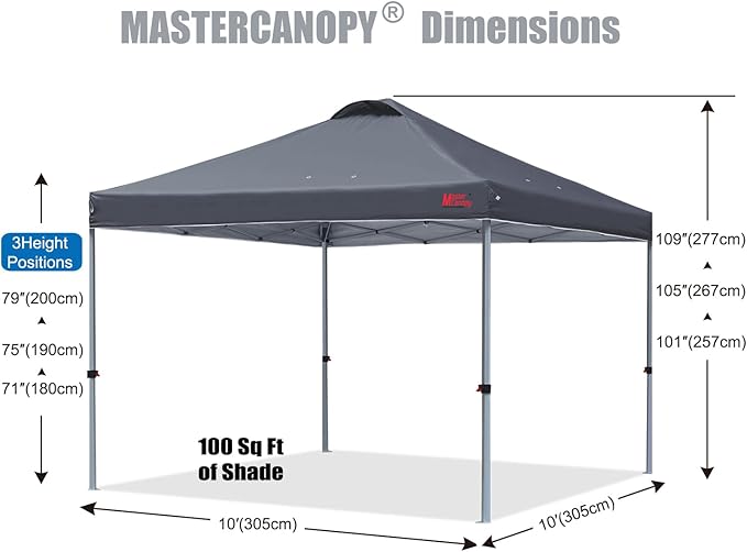 MASTERCANOPY Durable Pop-up Canopy Tent with Roller Bag (10x10, Dark Gray)