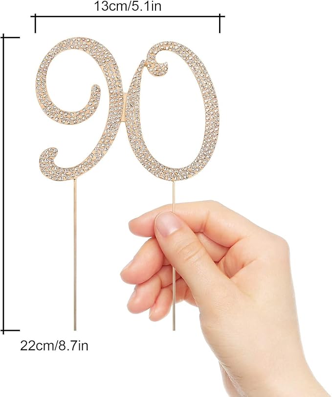 Bling Crystal Rhinestone 90 Birthday Cake Topper - Best Keepsake | 90th Party Decorations Gold