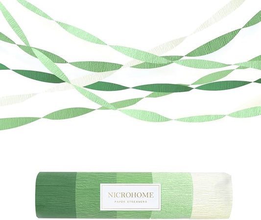NICROHOME EUR Baby Shower Decorations, 5 Rolls Gradient Green Streamers Crepe Paper for Wedding, Bridal Shower, Spring Party, Birthday, St. Patrick's Day Supplies 82 Ft Long
