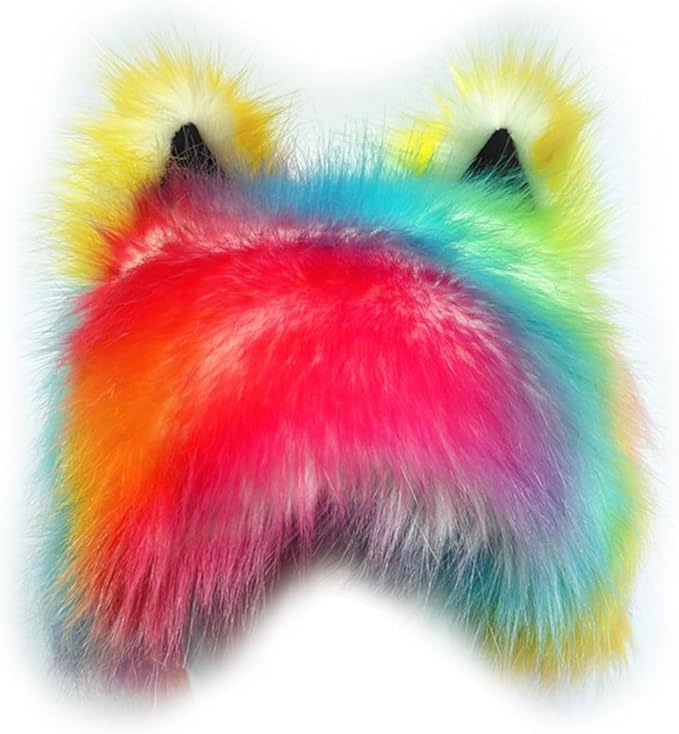 PURFUN Colorful Faux Fur Earflap Hats with Cat Ear, Adults Cosplay Halloween Animal Theme Wolf Cat Hooded Hat Costume Caps