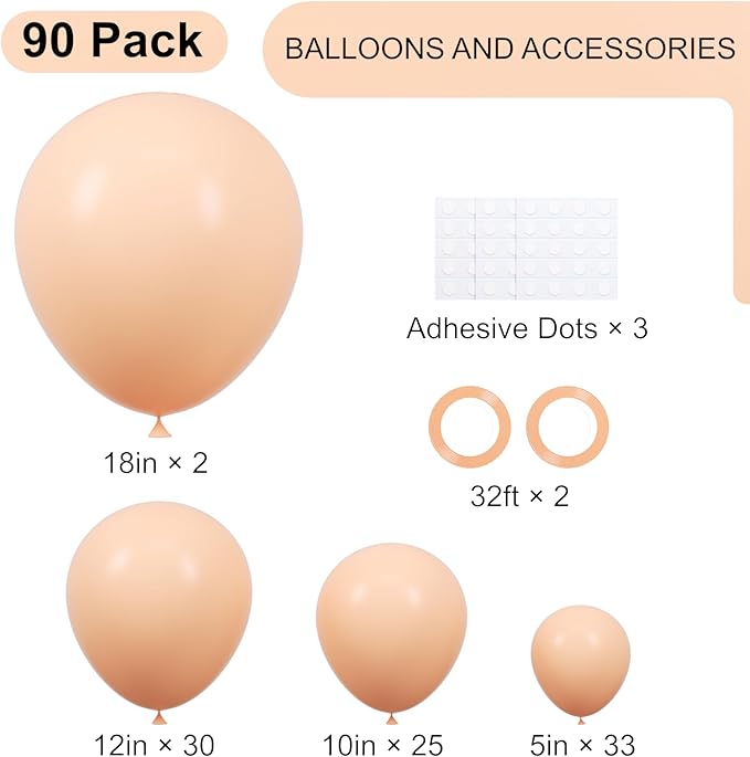 Voircoloria 90pack Pastel Orange Balloons Different Size 18/12/10/5 Inch Orange Balloon Garland Arch Kit for Graduation, Wedding, Birthday, Princess Theme, Baby Shower, Anniversary Party Decorations