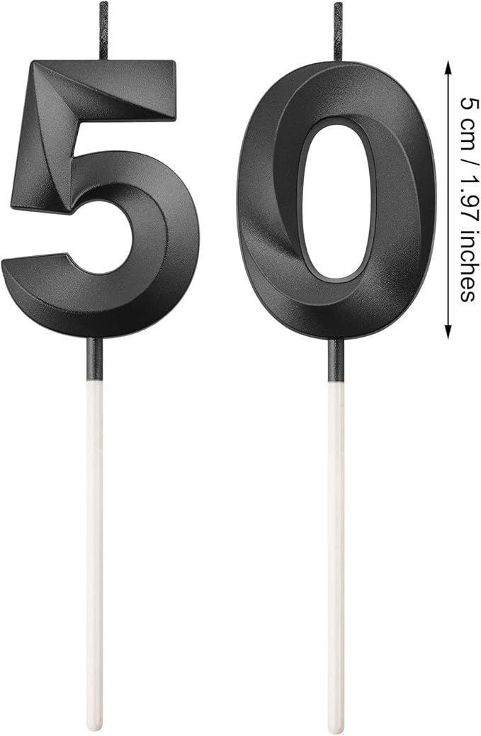 BBTO 50th Birthday Candles Number Candles Cake Topper Decoration for Birthday Wedding Anniversary Celebration Supplies(Black)