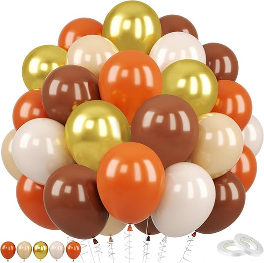 Biapian Orange Brown Balloons, 60 Pcs Burnt Orange and Gold Party Balloons Metallic Gold Retro Ivory White Apricot Tan Coffee Latex Balloon Helium for Birthday Boho Fall Thanksgiving Party Decorations