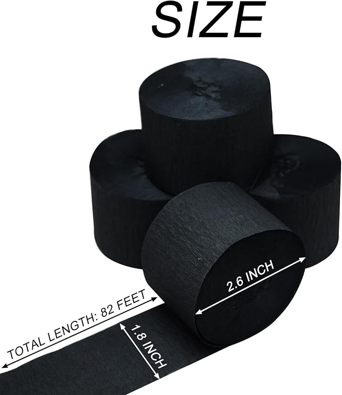 AOODOOM Crepe Paper Streamers 4 Rolls 328ft, Black Pack of Party Streamers for Birthday Decorations, Party Decorations, Wedding Decorations