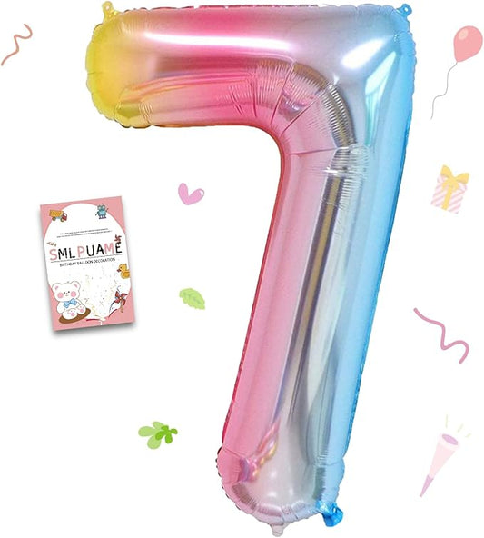 40 Inch Number Balloons 0-9 Rainbow Gradient Large Number 7 Balloons, Digital Balloons for Birthday Party Celebration Decorations, Helium Foil Number Balloons for Wedding Anniversary