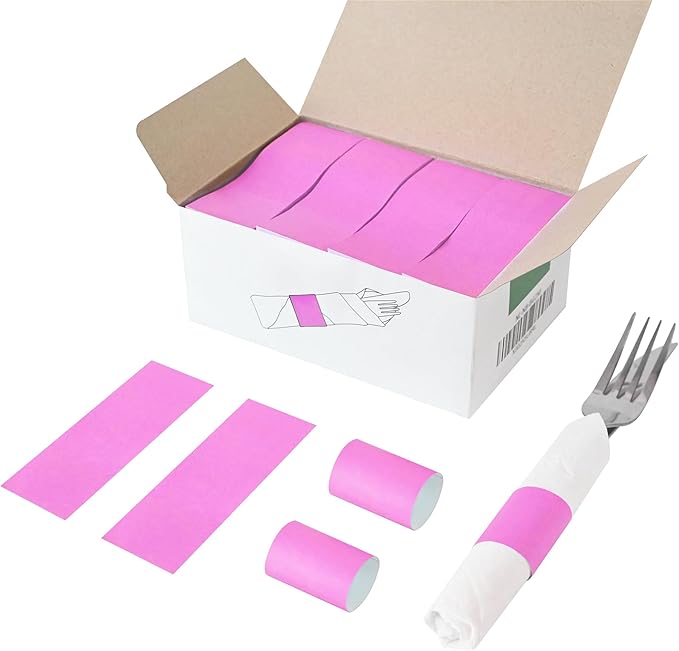 NATURALABEL 2000 PCS Paper Napkin Rings with Box, Self-Adhesive Napkin Bands, for Family Reunion, Birthday Party, Wedding, Celebration (Pink)