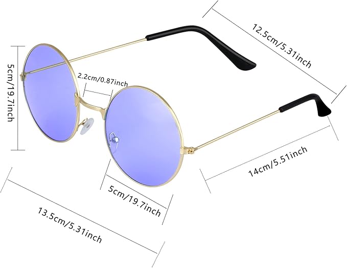 ONESING 8-20 Pairs Round Hippie Sunglasses Circle Sunglasses for Women Glasses Multicoloured Hippie Headband Disco Party
