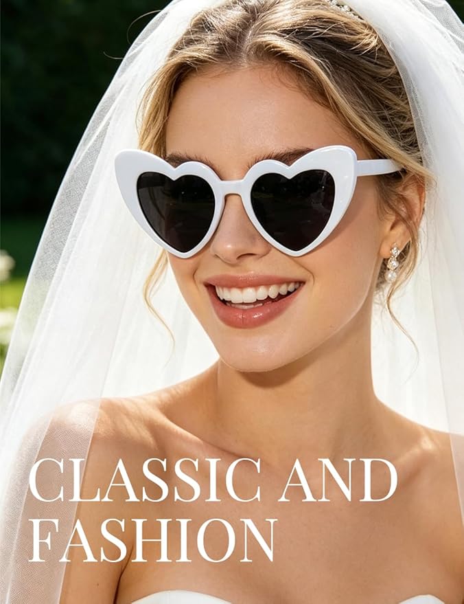 8 Pack Heart Sunglasses Vintage Cat Eye Heart Glasses Retro Bachelorette Bride Sunglasses Bulk for Women
