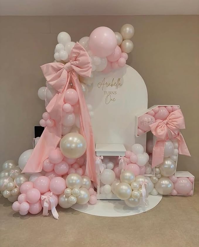 Pearl Pink White Balloon Arch Kit - 149Pcs Different Sizes Double Stuffed Pearl Pink Sand White Balloons Garland Kit for Wedding Bridal Shower Engagement Girls Birthday Party Decorations