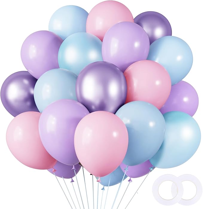 RUBFAC Pink Purple Blue Balloons, Iridescent Party Balloons, 12 Inch Pastel Birthday Balloon for Girls Snowflake Princess Birthday Baby Shower Party Decoration
