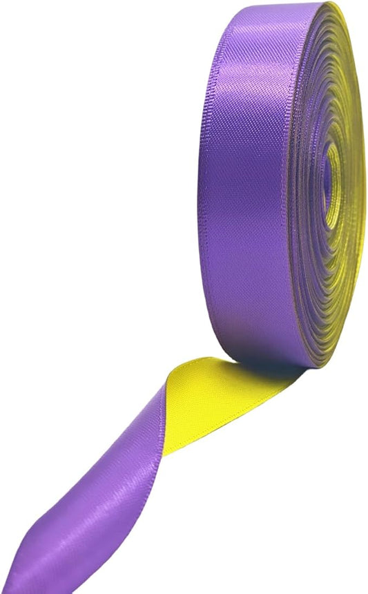 Ribbon 1 Inch, Purple & Yellow Two-Tone Double Faced Satin Ribbon for Gift Wrapping, Flower Bouquet, Bow, Hair, Wedding, DIY Crafts, Holiday Party Decorations, 30 Yards Total