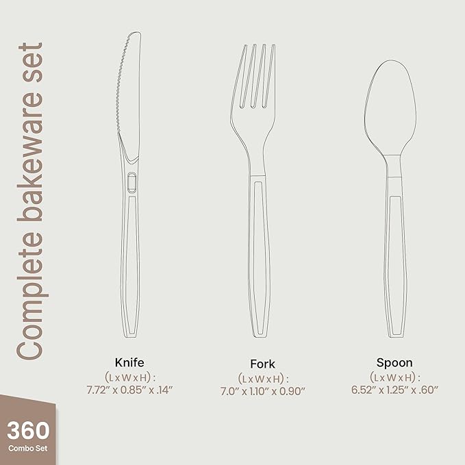 Bakken Disposable Cutlery Set 360 Pieces of Forks, Knives & Spoons, Heavy Duty Plastic Silverware, BPA-Free Food-Grade Materials, Heat-Resistant, Reusable Utensils for Parties and Everyday Use, Clear