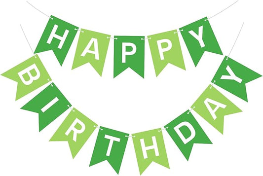 Pre-Strung Green Happy Birthday Banner Signs Party Decorations for Women Men Girls Boys