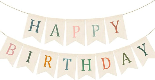 Doumeny Happy Birthday Burlap Banner Boho Birthday Garland Bunting Sage Green Pink Bohemian Party Hanging Flag White Happy Birthday Party Bunting Garland for Women Men Birthday Kid Photo Backdrop
