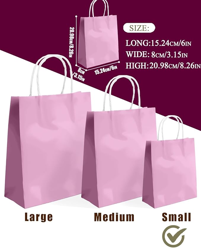 qiqee 24PCS Small Gift Bag with Handles Bulk 8.3"x6"x3" Gift Bags Pink Purple Bags Multiple Uses (Small Size)