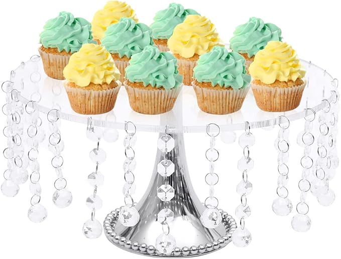 4PCS Crystal Silver Cake Stands Set, Decorative Metal Cake Holder, Round Cake Stand, Serving Plate Dessert Table Display, for Baby Shower Wedding Brithday Party Celebration Home Decoration