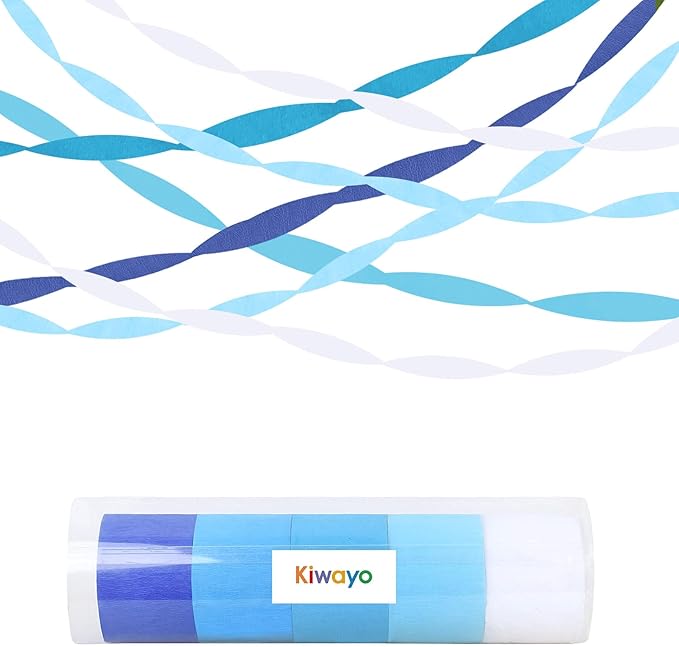Blue Crepe Paper Streamers Birthday Graduation Party Decorations(5 Rolls)- Light Blue, Dark Blue, Navy Blue, White Paper Crafts for Blue Theme Party Supplies, Baby Boy Shower, Hanging Party Décor