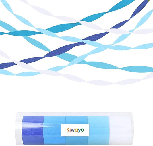 Blue Crepe Paper Streamers Birthday Graduation Party Decorations(5 Rolls)- Light Blue, Dark Blue, Navy Blue, White Paper Crafts for Blue Theme Party Supplies, Baby Boy Shower, Hanging Party Décor