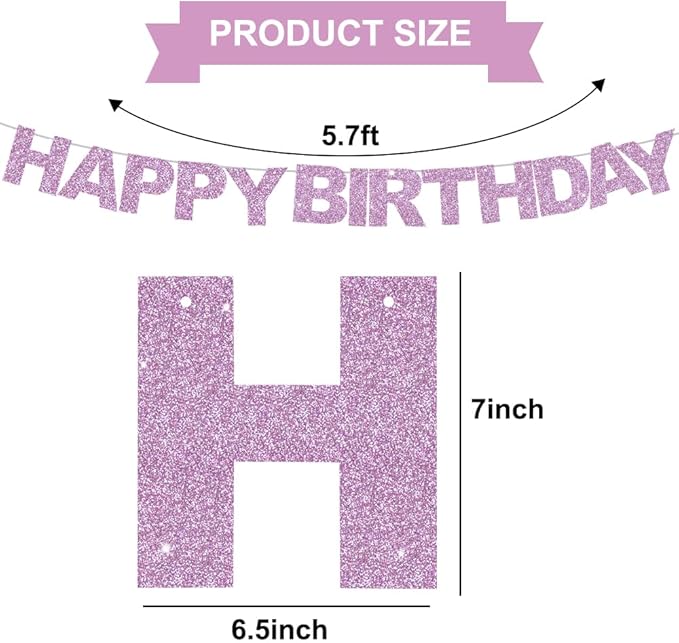 BEISHIDA Happy Birthday Banner - Pre-Strung No DIY Birthday Decorations - Happy Birthday Sign - Birthday Banner for Women, Kids - Backdrop Light Purple