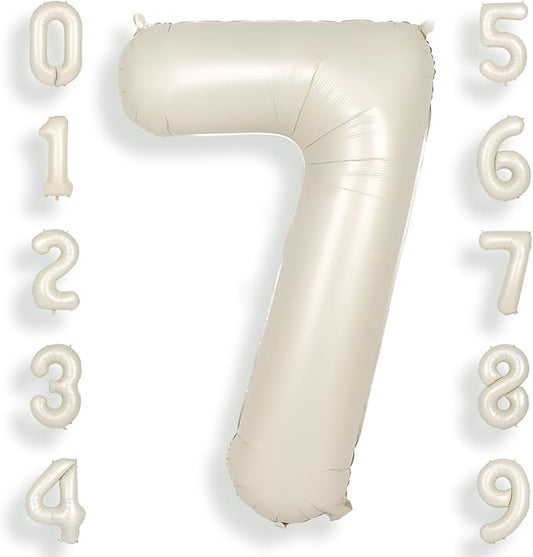 SUWEN 40 Inch Cream White Large 7 Number Balloons Big Foil Helium Number Balloons 0-9 Jumbo Happy 7th Mylar Birthday Party Decorations for Boy or Girl Anniversary Party Supplies
