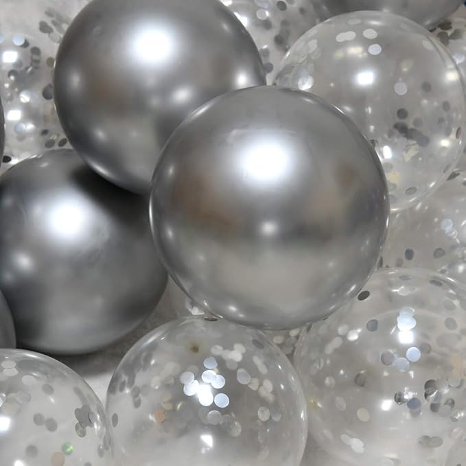 Party Balloons 12inch 50 Pcs Latex Confetti Balloons Birthday Balloons Party Decoration Wedding Baby Shower Christmas Party-Confetti Silver