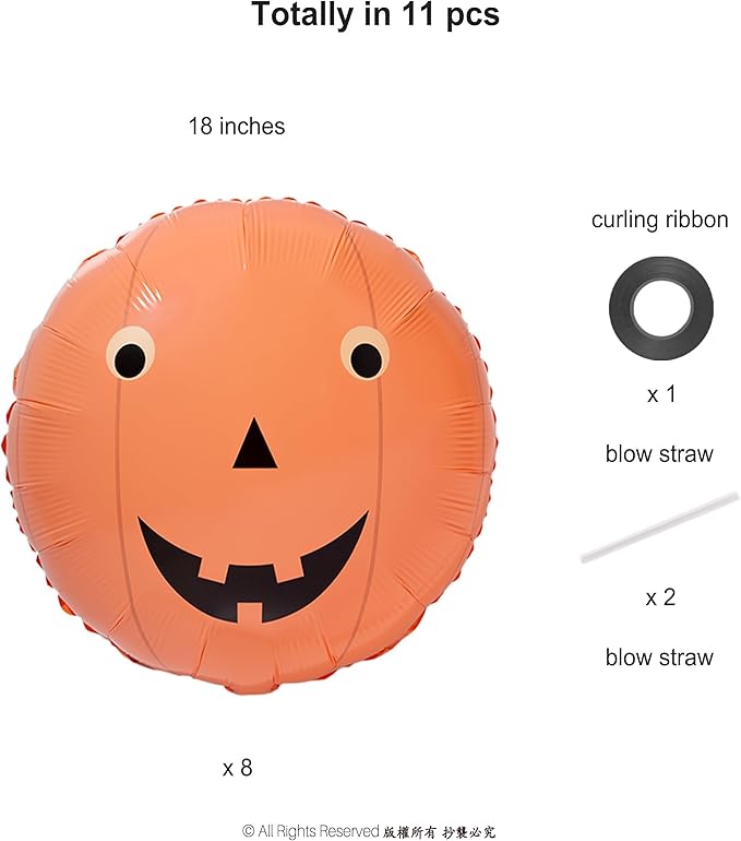 Cheerland Halloween Balloon Spooky Party Decorations Pumpkin Balloons Foil Cute Face Summerween Decor for Haunted House Baby Shower Classroom Gothic Horror Theme Birthday Party Supplies 8pcs