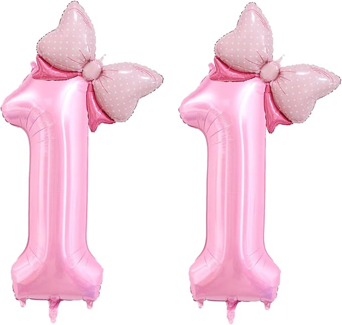 40 inch Number 11 Balloon with Bow Pink Happy Birthday Jumbo Number Balloons for Girls Daughter Birthday Decorations Party Supplies (Pink Number 11)