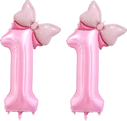 40 inch Number 11 Balloon with Bow Pink Happy Birthday Jumbo Number Balloons for Girls Daughter Birthday Decorations Party Supplies (Pink Number 11)