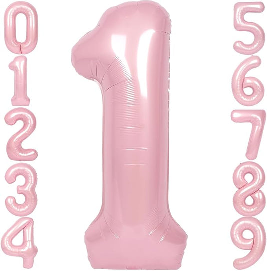 SUWEN 40 Inch Pink Large 1 Balloon Numbers Big Foil Helium Number Balloons 0-9 Jumbo Happy 1st Mylar Birthday Party Decorations for Baby Girl Anniversary Party Supplies