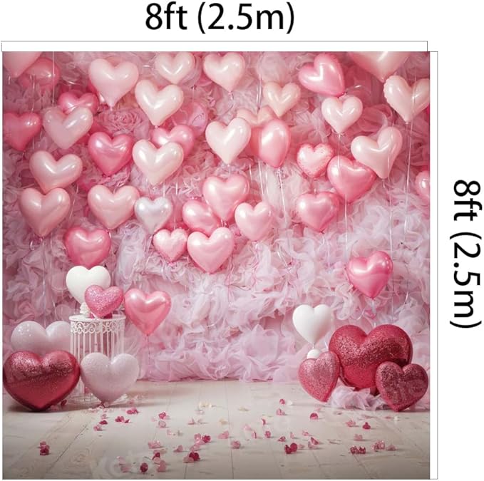 Kate 8x8ft Sweet Birthday Party Backdrops for Photography Happy Valentine's Day Background Pink Love Heart Balloons Backgrounds Newborn Baby Bridal Shower Portrait Studio Backdrop