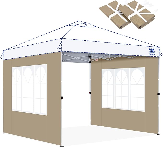 FANPAT Church Window 10x10ft Canopy Sidewalls for Pop Up Canopy, Waterproof UV Protection Fabric, Suitable for Outdoor Party, Picnics & Camping, Khaki(2pcs Sidewalls Only, NOT Included Frame and Top)