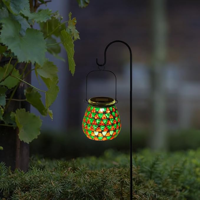 Starsoul Solar Lanterns Outdoor Waterproof, Vibrant Mosaic Hanging Solar Lights, Decorative Solar Lantern for Outside Garden Decor