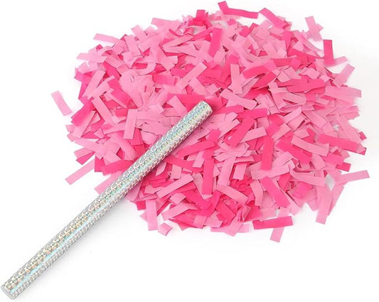 BATTIFE It's a Girl, 30Pack Gender Reveal Confetti Sticks, Tissue Paper Confetti Flick Flutter Wands for Baby Girl Shower, Wedding, Birthday Party Supplies Decoration, Shoot Poppers, 14inch Pink