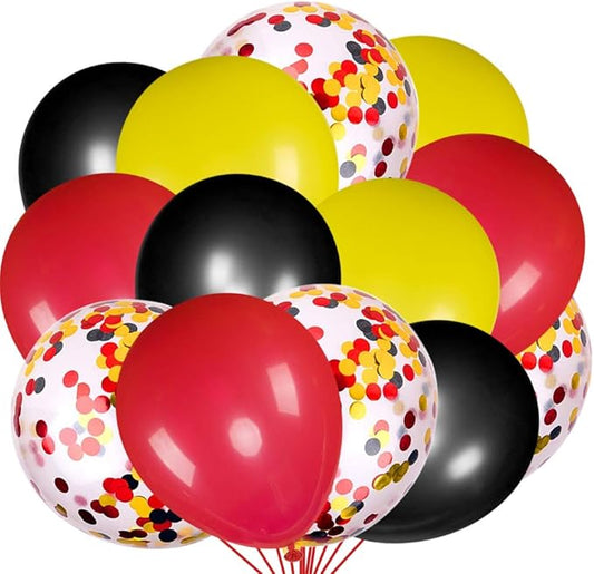 JOYYPOP 80 pcs Black Red Yellow Latex Balloons with Confetti Balloons for Baby Shower,Mouse balloon Theme Party Decoration,Brithday Party