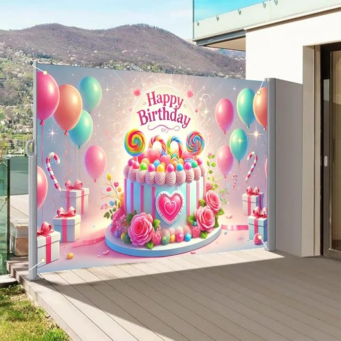 Happy Birthday Cake Decoration Banner 71x43 Inch, Pink and Gold Balloons Theme, Ideal for Cake Photoshoots, Birthday Parties, and Event Decorations