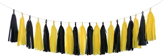 Guzon 20pcs Yellow Black Tissue Paper Tassel Garland DIY Hanging Paper Decorations for for Bee Day Party Batman Birthday Graduation Baby Shower