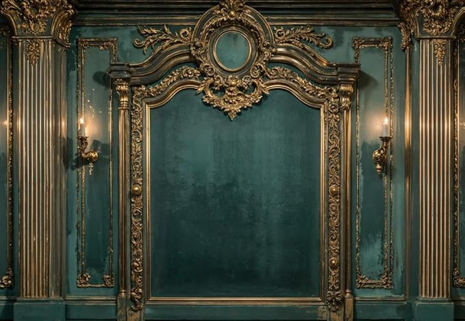 Kate 7×5ft Green Medieval Wall Backdrop Photography Vintage Roman Columns Gold Candles Elegant Portraits Maternal Birthday Party Banner Background Photography Studio Props Photos Videos