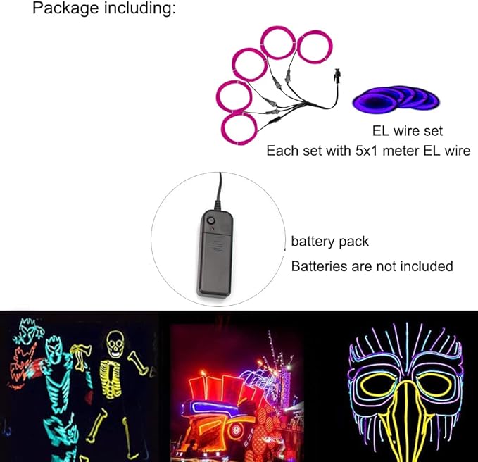 Neon Light 5-in-1 Meter Wire，Portable Battery Pack with Decorative Wire，Suitable for Birthday Parties，Thanksgiving and Other Occasions. (Purple)