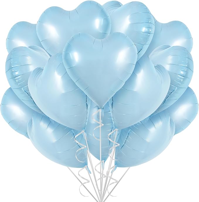 TONIFUL 30Pcs 18 Inch Baby Blue Heart Balloons Pastel Blue Heart Shape Foil Mylar Balloons Decoration for Birthday Valentine's Day Wedding Bridal Shower Anniversary Engagement Party Supplies