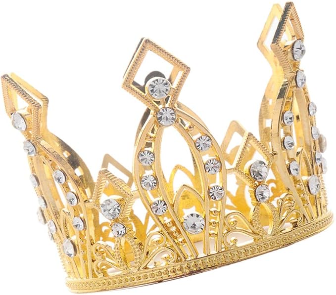 JANOU Mini Crown Tiara Cake Topper Crystal Children Hair Ornaments for Wedding Birthday Baby Shower Party Cake Decoration (Gold)
