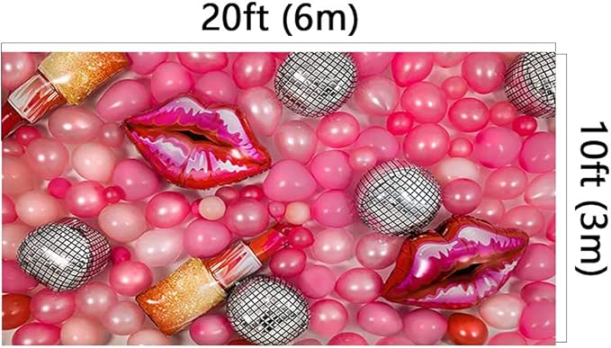 Kate 20x10ft Microfiber Girl Birthday Party Theme Photography Backdrops Colorful Balloons Background Lips and Lipstick Background Birthday Party Banner Backdrop