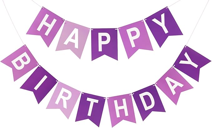 Happy Birthday Banner Birthday Party Banner NO DIY Happy Birthday Sign Pre-Strung Birthday Hanging Decoration for Women Men Girl Boy Party Supplies (Purple)