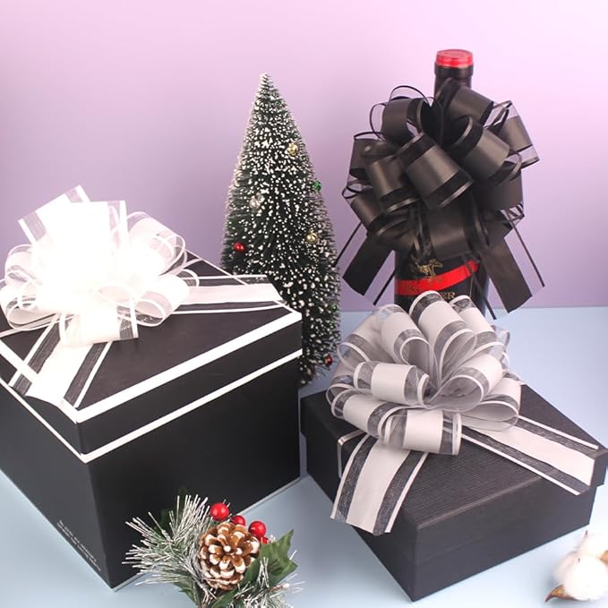 6 Pieces Large Pull Bows, Grey Bow for Gift, 6 inches,Ribbon Bow Gift Decorative Bows, Holiday Birthday Decorations Bow，Baskets Bow Wedding Decorations Bow(Grey)
