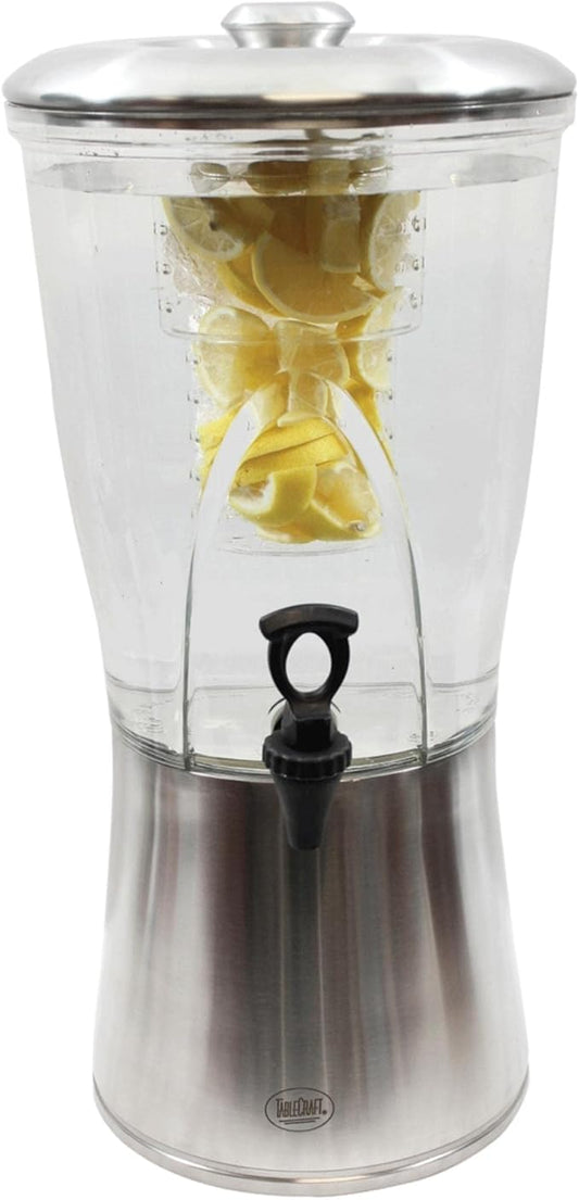 TableCraft N175 Cold Beverage Dispenser, 3.5 Gal, Stainless Steel & Tritan, 11¼" Dia x 23½", Includes Removable Infuser Tube, Clear Glass Design, BPA-Free, NSF Certified, Ideal for Events