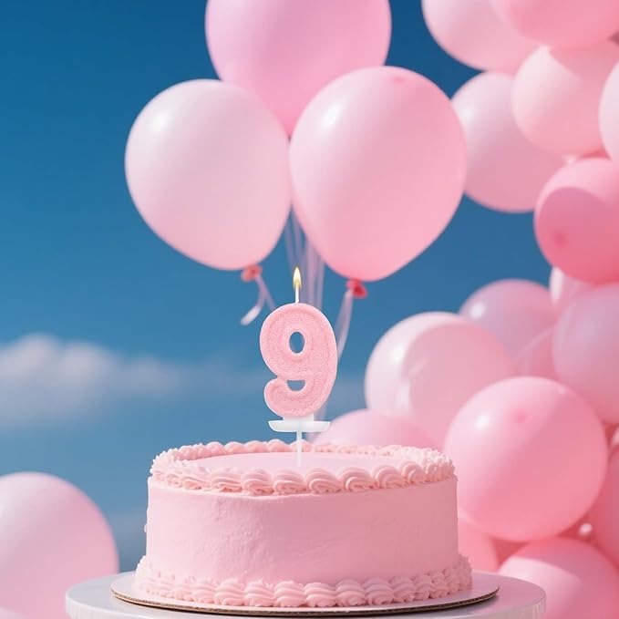 Pink Number Birthday Candles, Romantic Cake Glitter Pink Number Candles Anniversary Cake Topper Decoration Cute Birthday Party Supplies for Wedding Anniversary Celebration Supplies (9)