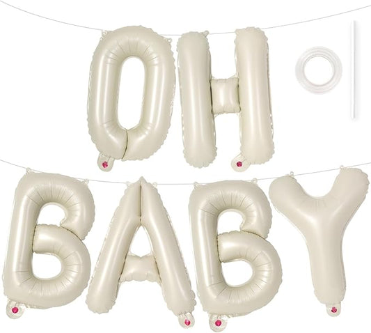Cream Oh Baby Balloons Letters,16 Inch Beige OH BABY Balloon for Baby Shower, Baby Letter Balloons for Gender Reveal Decorations (Cream)