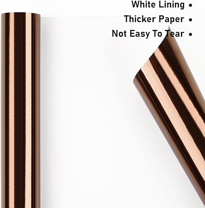 NESCCI Brown Metallic Wrapping Paper, Solid Color Paper,Gift Wrapping Paper,Perfect for Wedding,Valentine's Day,Birthday, Christmas,Baby Shower,DIY Bouquet (17 Inches X 32.8 Feet)